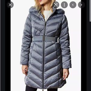Ted Baker Beliiaa Long Chevron Padded Quilted coat jacket gunmetal blue size 1